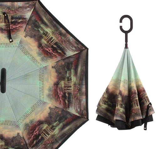 Printed Travel Windproof Reverse Umbrella